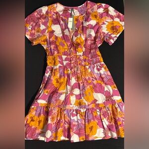 NWT Anthropologie Floral Mini Dress XL Pink Orange Boho Tiered